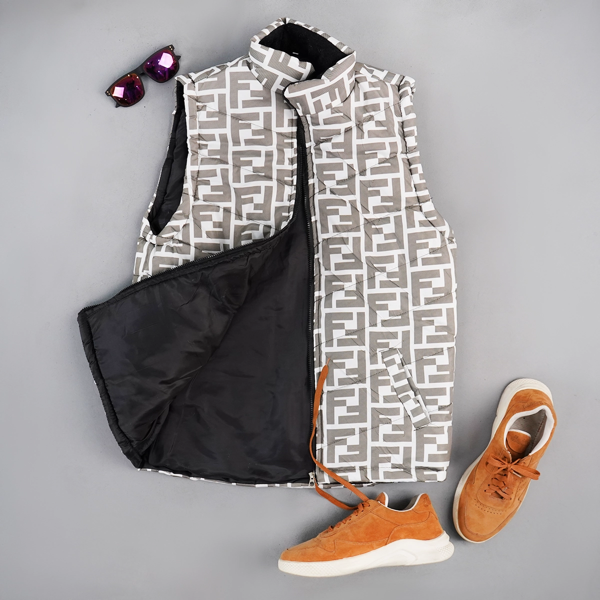 پافر مردانه طوسی مدل Fendi