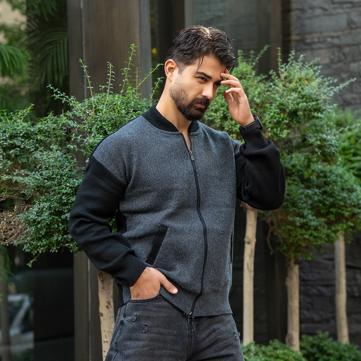 سوییشرت بافت طوسی مردانه مدل Melvi