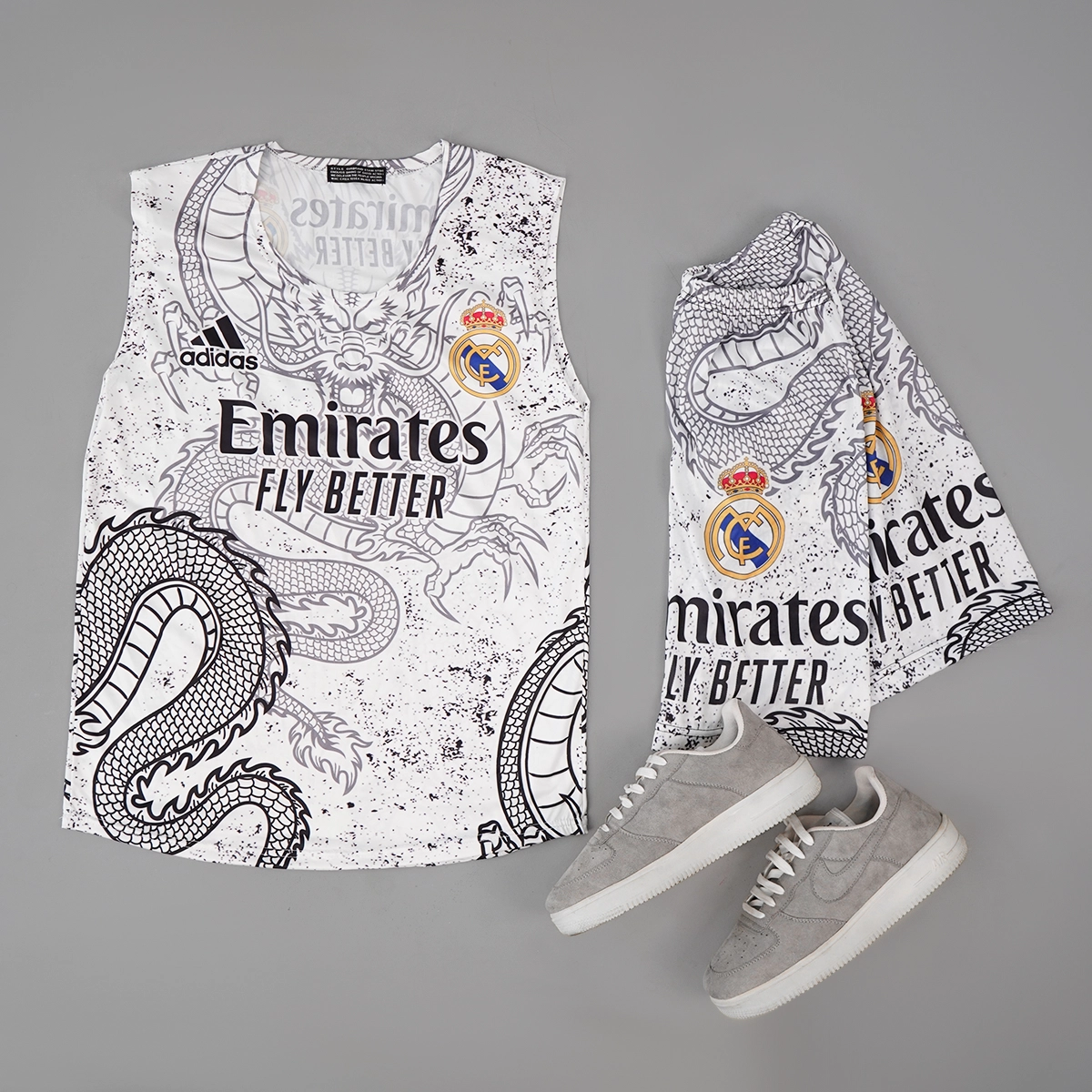 ست رکابی شلوارک مردانه سفید طرح اژدها