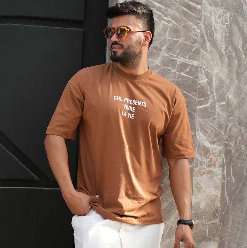 تیشرت مردانه قهوه ای مدل VIVRE LAVIE