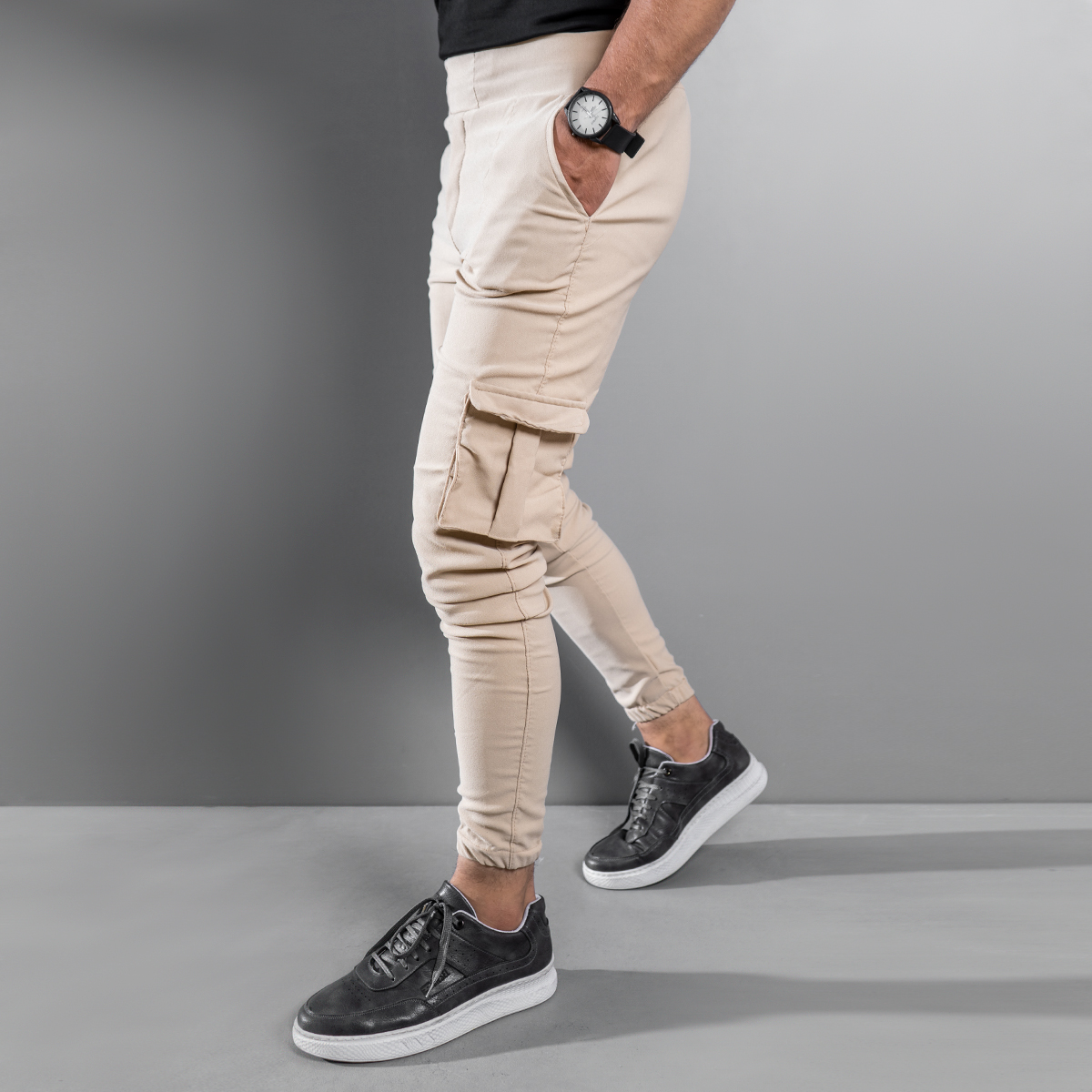 شلوار اسلش کرمی مردانه مدل KOMBO