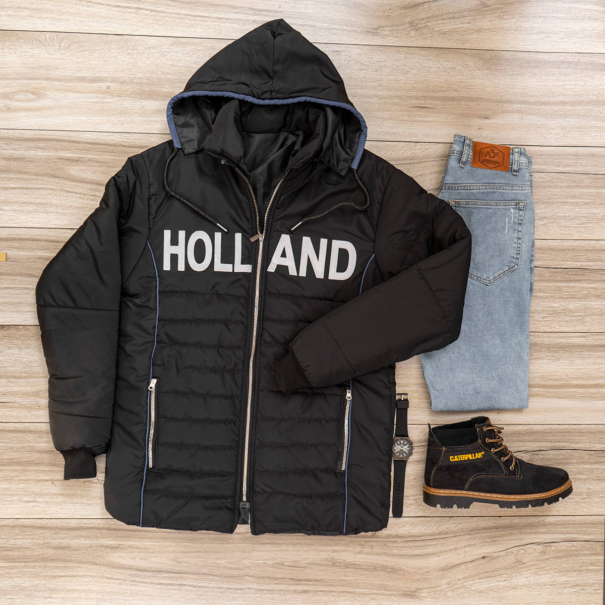 کاپشن مردانه مشکی مدلHolland