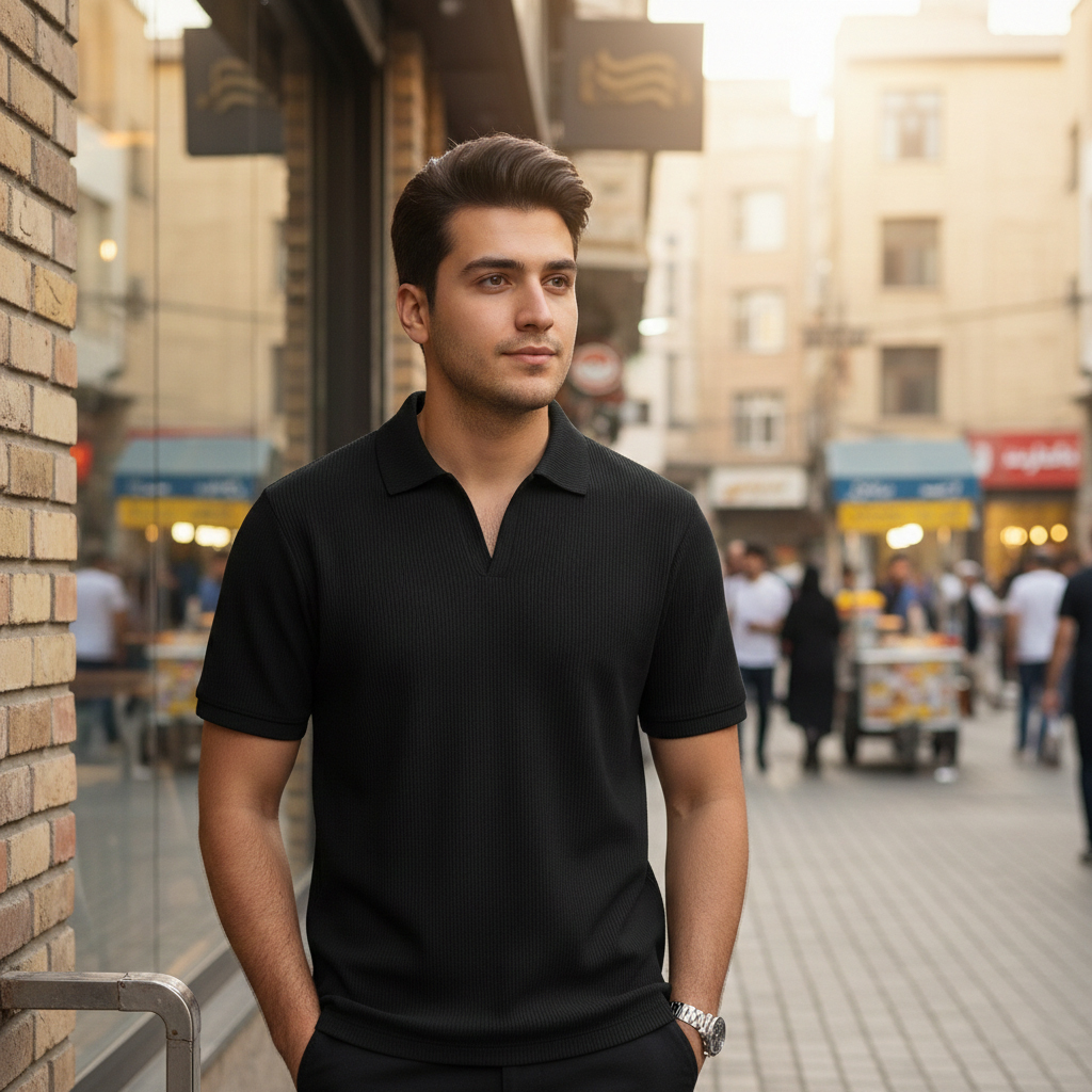 تیشرت میله ای یقه دار tavar-مشکی