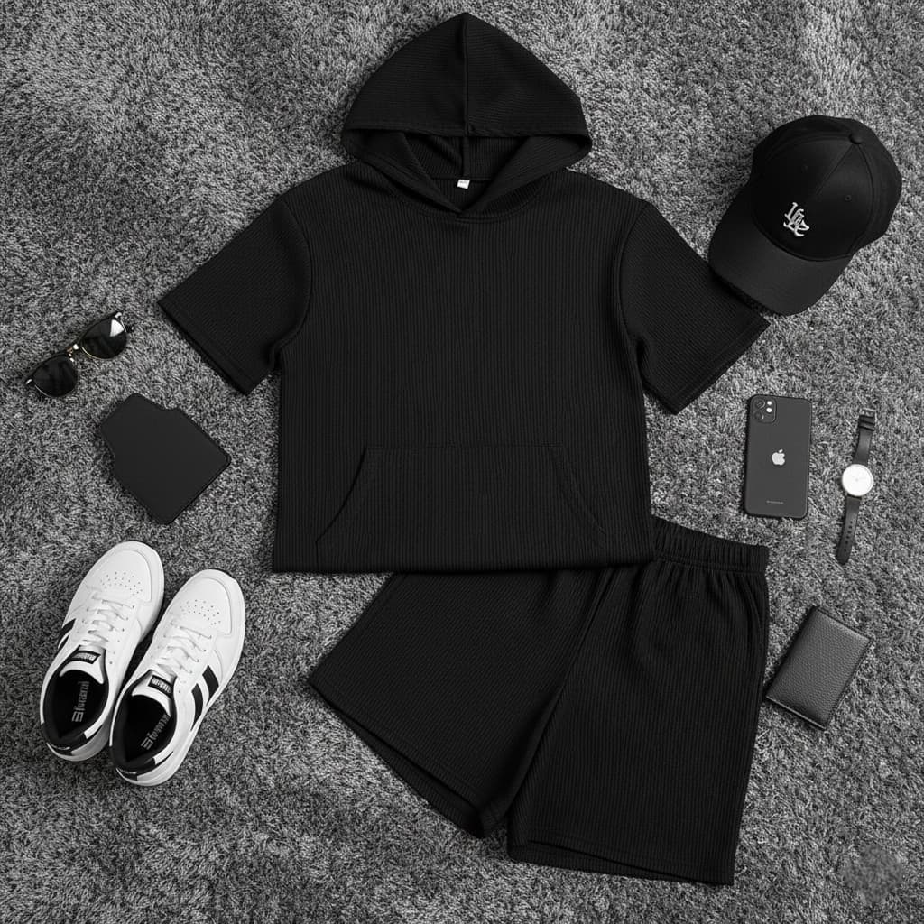 ست هودی و شلوارک مراکشی مردانه Morocco-مشکی