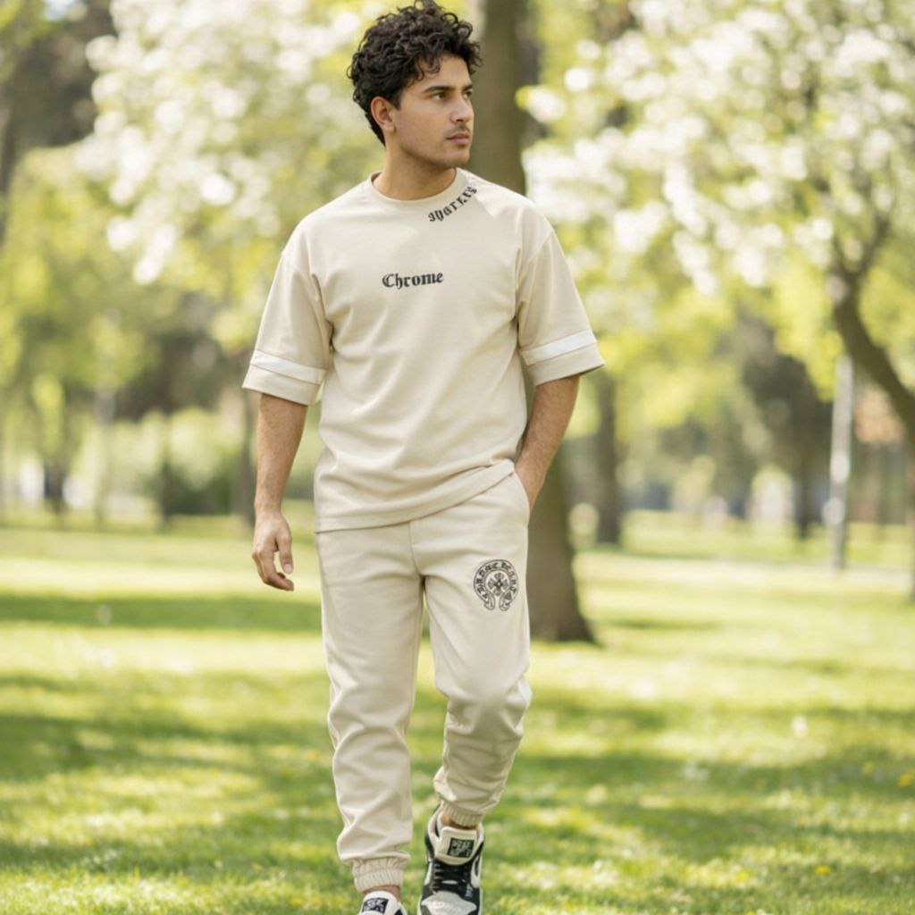 ست تیشرت و شلوار مردانه بنگال کش مدل Salar-کرم