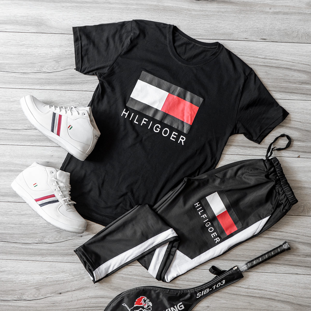 ست تیشرت شلوار Tommy Hilfiger مردانه مشکی مدل Pandura