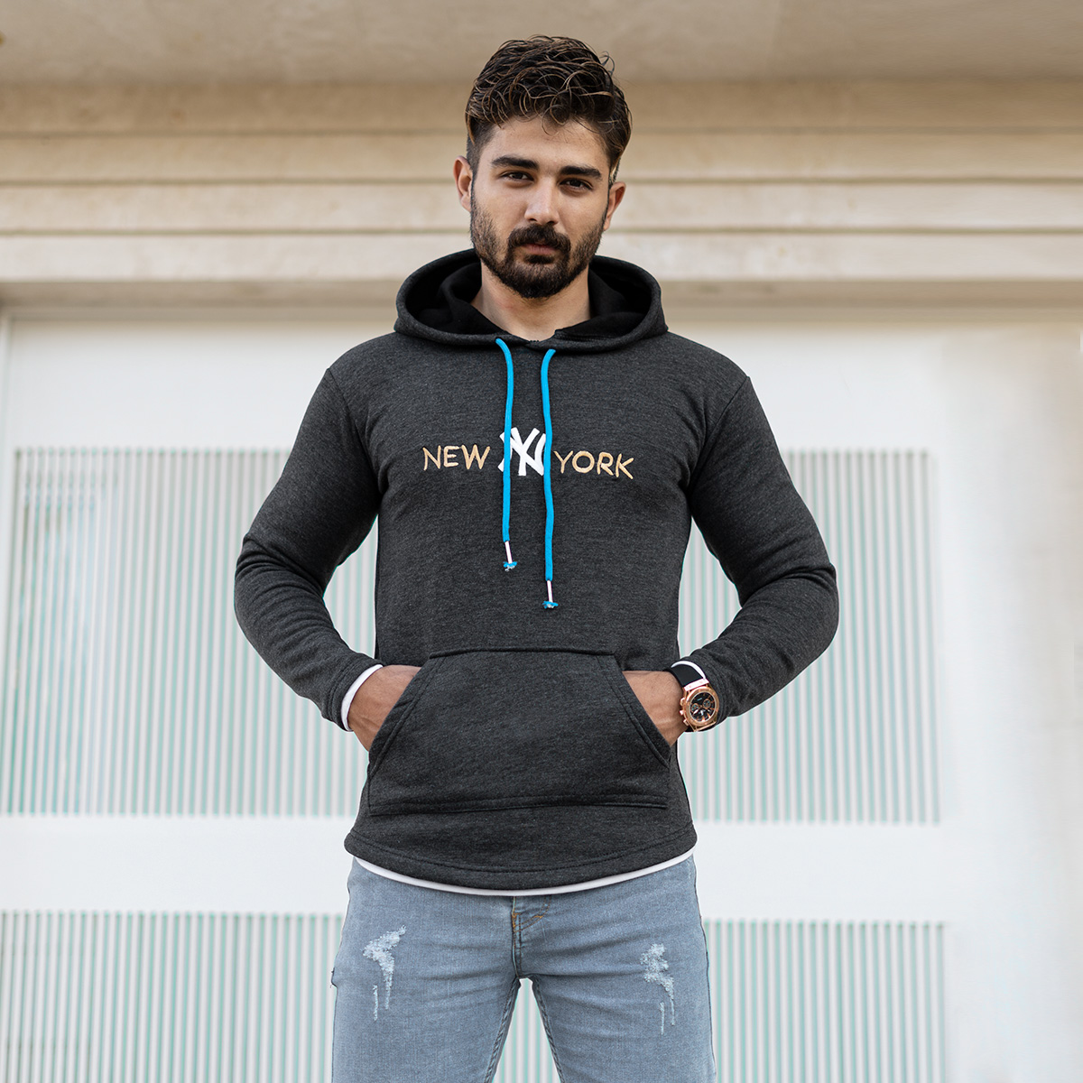 هودی مردانه مدل new york رنگ طوسی