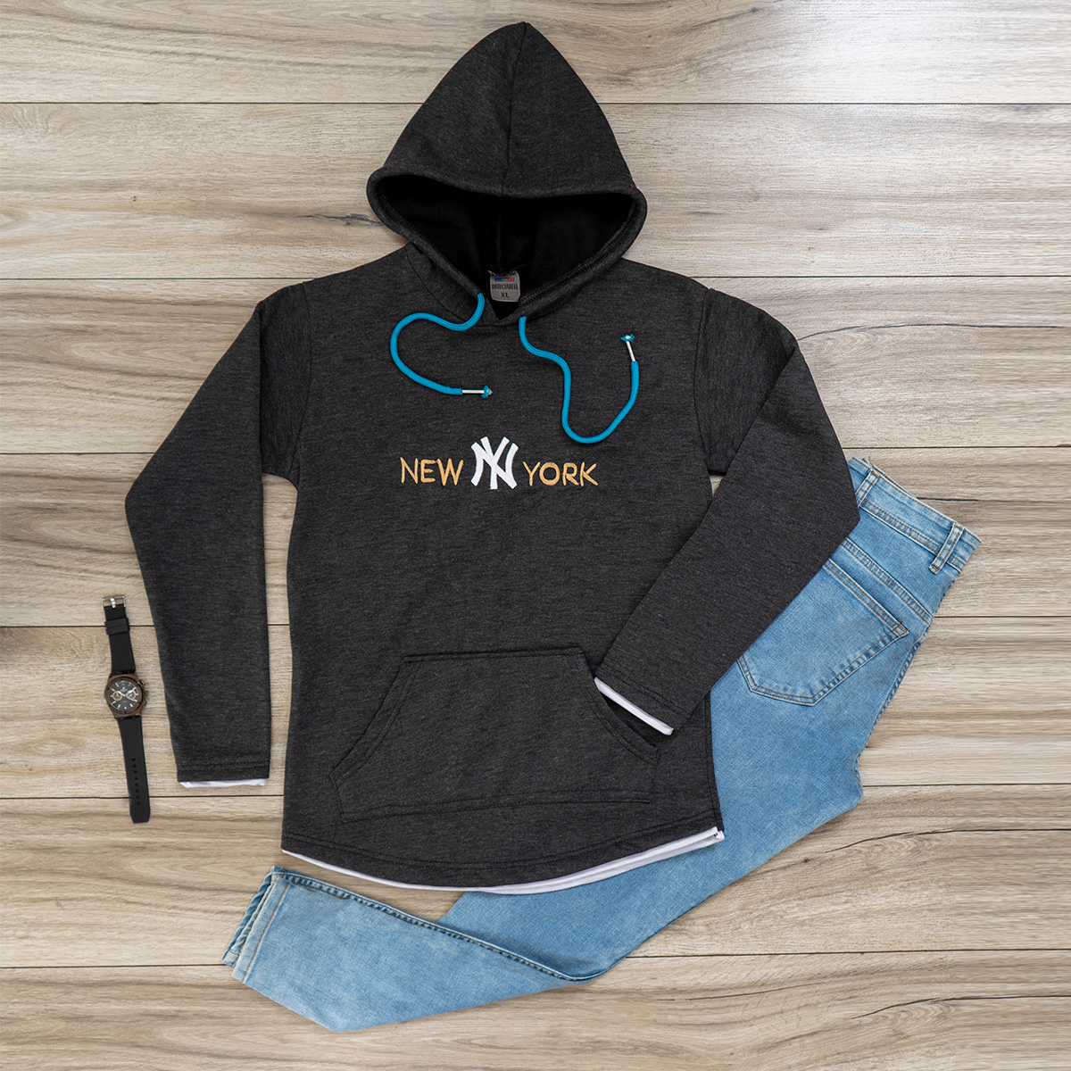 هودی مردانه مدل new york رنگ طوسی