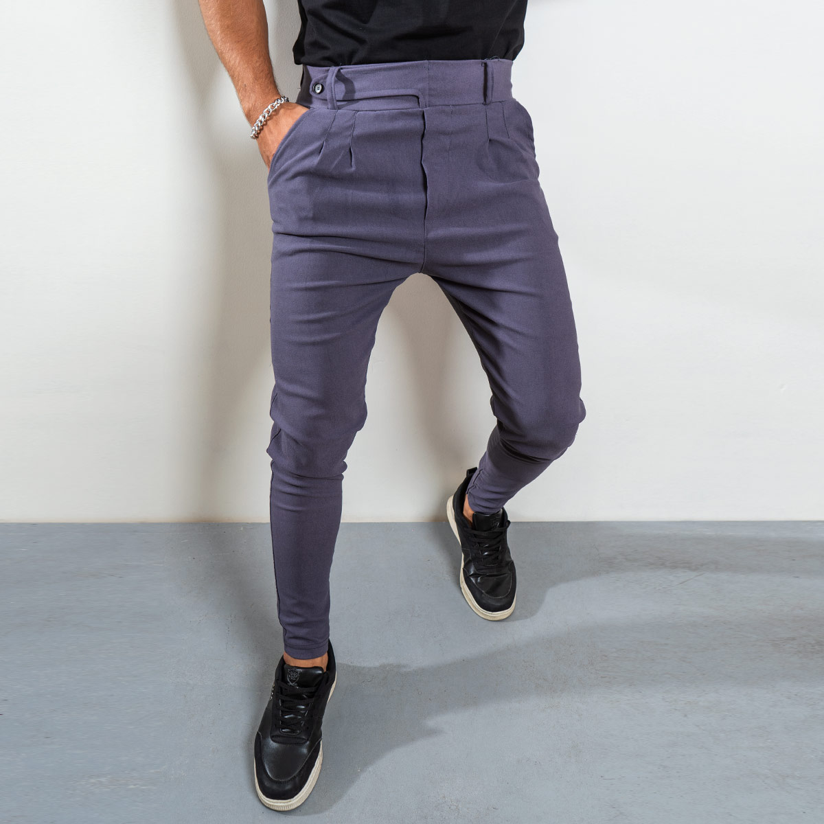 شلوار اسلش کمربندی طوسی مردانه مدل Zaros