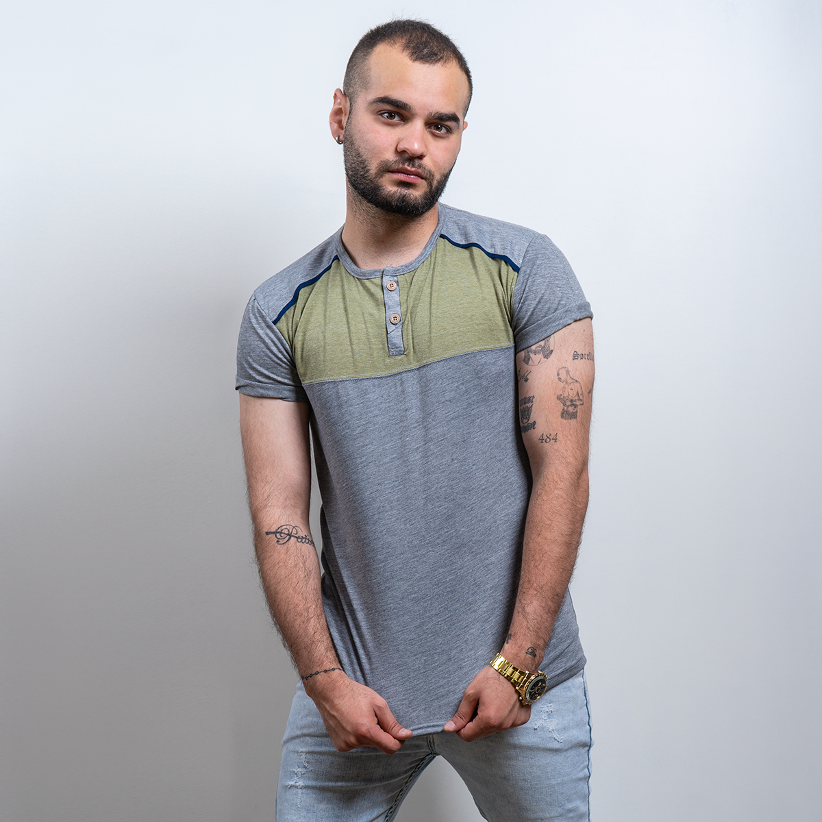 تیشرت مردانه طوسی تیره سبز مدل Ratim(T)