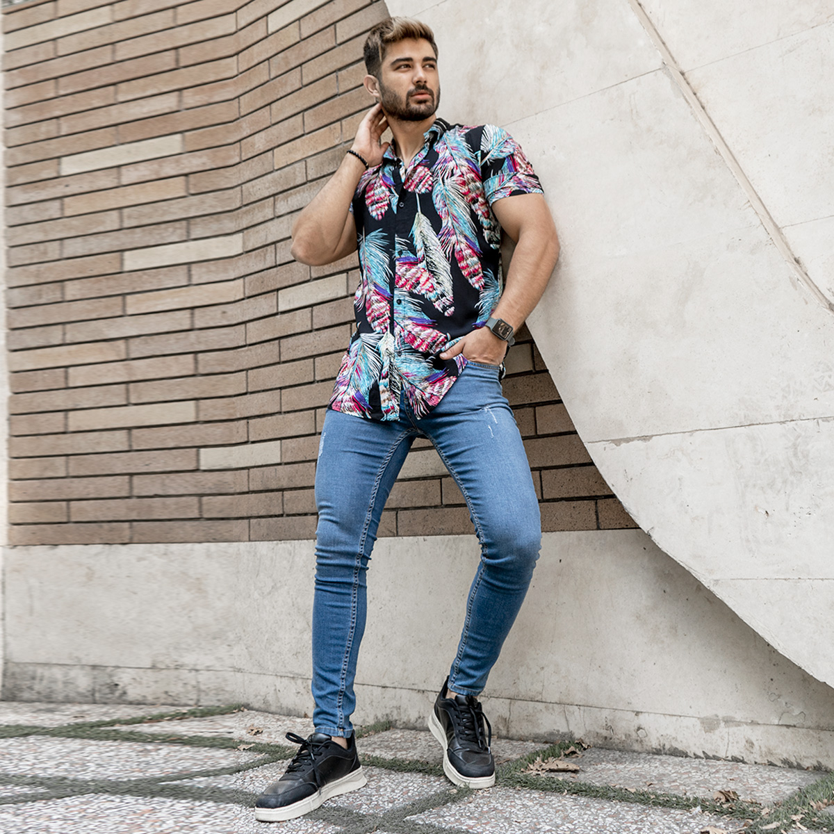 پیراهن هاوایی مردانه مدل Rastak