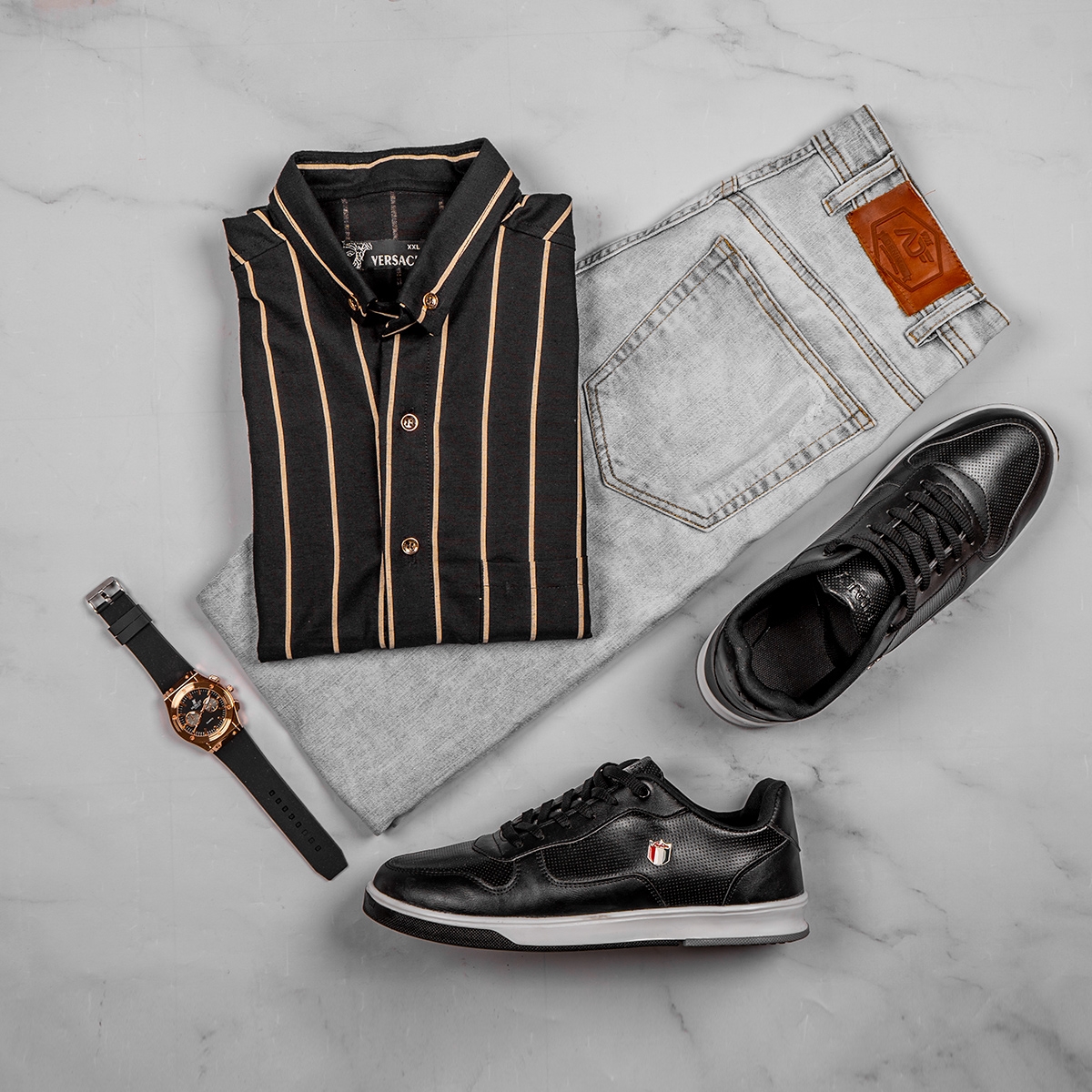 پیراهن مردانه راه راه کرم (T) مدل Rabino